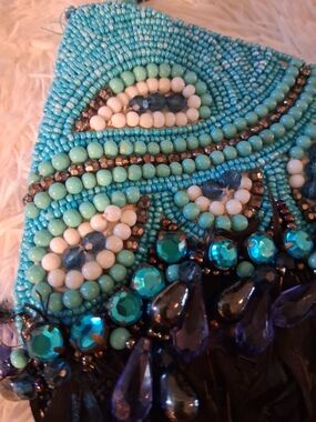 VENTAGE Beaded Turquoise & Teal Clutch Wristlet with Gem Accents
